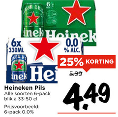  heineken 0.0 blikjes bier 6 25 6x 330ml nek pils soorten pack blik 5.99 