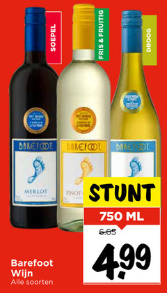  witte wijn rode 750 pet soepel fris fruitig barefoot merlot pinot soorten ml droog 