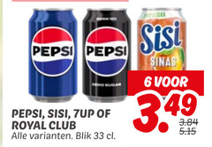  pepsi sisi royal club 7-up cola frisdrank 6 33 zero sugar blik sinas 