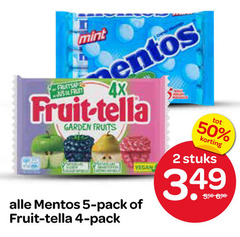  mentos fruit-tella snoep 2 4 5 50 fruitsap mint 4x fruit garden fruits pack stuks 