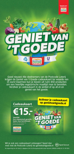  15 16 deelnemers loterij b cadeaukaart waarde kiezen vegetarische maaltijd bereiden verzilver ah.nl activeer vegetarisch gerecht beter klimaat ontvangen speel 18 vergunning afgegeven kenmerk 10 2021 