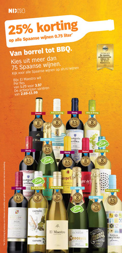  witte wijn rode 6 8 10 25 flessen dezelfde combinatie aanbieding nix18 spaanse wijnen liter borrel bbq ah.nl maestro wit fles varieeren fris droog stevig soepel 00 mac vitoria rueda bio kita cava clasico marques requena delvero 