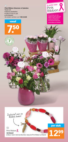  7 pink ribbon bloemen planten boeketten calla roos pot varieeren boeket plant label doneer dagen veer bedel armband steun leven borstkanker stuk 