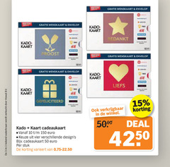  cadeaukaart 1 3 10 15 50 150 5000 kokend waterkraan verkocht b.v. kaart wenskaart envelop bedankt liefs kado vier stuk varieert deal 