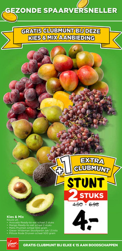  2 15 500 spaarversneller clubmunt mix aanbieding 00 avocado ready to schaal stuks mango pruimen gieser wildeman stoofperen zak 1 5 kilo pitloze rode druiven voordeel markt 