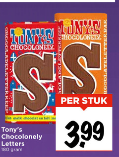  tony chocolony chocoladeletter 180 chocolonely melk chocolat lait letters stuk 3.99 