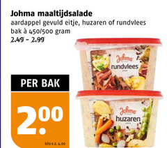  200 johma maaltijdsalade aardappel gevuld eitje huzaren rundvlees bak 450 500 kilo v.a. 