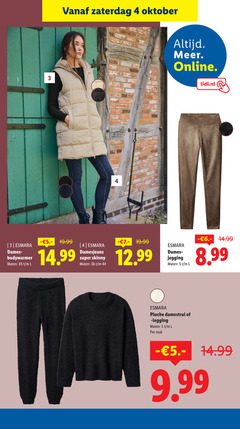  3 4 36 44 zaterdag oktober online lidl.nl esmara dames bodywarmer maten l damesjeans super skinny legging pluche damestrui stuk 