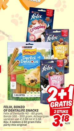  1 2 3 5 7 40 60 100 200 purina felix crispies bonzo dental beloftes snacks b party mix original varieeren zakken picnic stuks 
