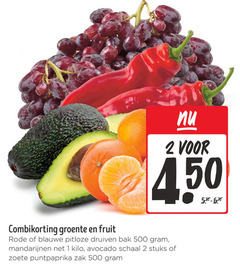  1 2 150 500 combikorting groente fruit rode blauwe pitloze druiven bak mandarijnen kilo avocado schaal stuks zoete puntpaprika zak 