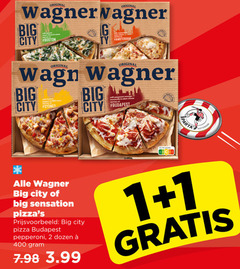  1 2 400 original wagner big city boston spinach cream cheese onions inspired by amsterdam with chicken peppers bbq sauce sydney pepperoni sausage mozzarella edam budapest nutri score sparta sensation pizza dozen 3.99 