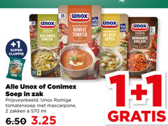  unox conimex soep 1 2 super rijkgevuld hollandse erwten romige tomaten mascarpone groenten vezels heldere kippen rijk eiwitten hongaarse goulash rules paprika beter leven zak tomatensoep zakken ml 