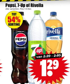  7-up rivella pepsi frisdrank cola 7 up fles liter taste refreshing lemon lime original licht sprankelend zero sugar 