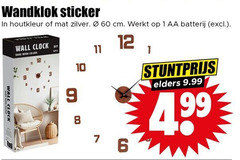  1 6 8 9 10 11 12 60 wandklok sticker houtkleur mat zilver cm aa batterij wall clock dark wood colour elders 