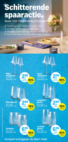 1 2 10 25 40 kristalglas ah.nl glazen spaaractie spaar hoogwaardig sparen januari zegels volle spaarkaart 2x albert premium witte wijnglazen stuks rode waterglazen longdrink tumblers cocktail 