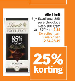  lindt chocolade 25 100 excellence cacao reep varieeren 