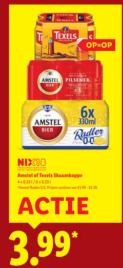  amstel texels blikjes bier radler 4 18 25 1870 speciaalbier traditiegetrouw pilsener volmout 6x 330ml citroen 0.0 nix18 jaar alcohol legitimatie skuumkoppe 33 1 6 varieeren 3.99 