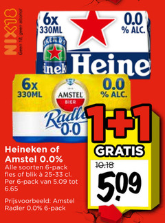  heineken amstel 0.0 blikjes bier alcoholvrij 1 6 18 nix18 alcohol 6x 330ml reine radler soorten pack fles blik 25-33 