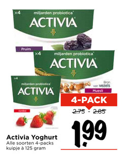  4 miljarden probiotica activia pruim yoghurt soorten kuipje vezels muesli pack 