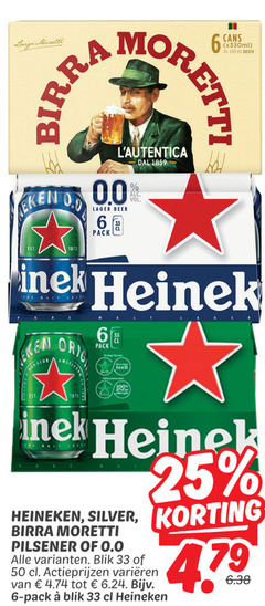 heineken 0.0 silver birra moretti blikjes bier 6 25 33 46 50 luigi beer pack orig teelt pilsener blik varieeren 