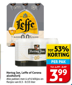  leffe corona hertog jan alcoholvrij bier 4 6 100 vel anno blonde dieren belgisch abdijbier 00 blond pakken blikjes liter pak 3.99 