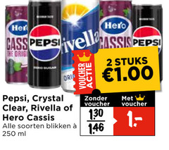  2 250 orig voucher hero cassis stuks sugar pepsi crystal clear rivella soorten blikken ml 