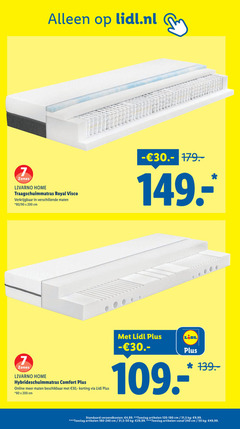  7 30 50 80 90 200 240 lidl.nl zones livarno home traagschuimmatras royal visco maten cm comfort online beschikbaar verzendkosten 4 99 toeslag artikelen 31 5 9 