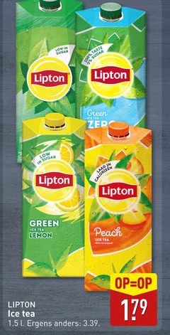0 100 179 low in sugar lipton   taste ice tea green zepc laag calorieeen lemon peach niet bruisend 1.5 l . ergens anders   3.39 op  