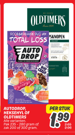  autodrop oldtimers drop snoep 4 25 100 200 300 333 anno duo mix total loss auto verboden crash volzoet ingredienten zoethout arabische natuurlijke kleur smaakstoffen karakter energie smaken kleuren natuurlijk gluten heksehyl pak zak stuk 