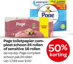  page toiletpapier 16 24 50 reinigt beter minder gebruiken voordeel pack schoon rollen sensitive pak 