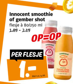  innocent fruitsmoothie 100 smoothie gember shot flesje 80 250 ml liter v.a. ages 