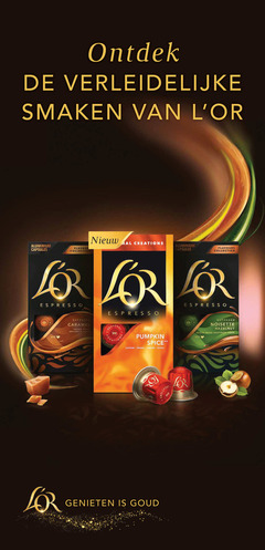  douwe egberts l or koffiecups 10 verleidelijke smaken aluminium capsules flavour collection hal creations flavours espresso caramel seasonal pumpkin spice saveur sabor noisette hazelnut genieten goud 