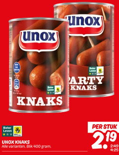 unox knakworsten 400 beter leven party knaks 100g heal bescherming blik stuk 