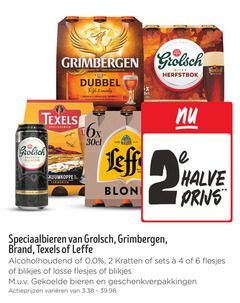  grolsch grimbergen leffe brand texels speciaalbieren blikjes bier krat 2 4 6 meesterschap abbaye opgericht 1128 dubbel rijk fruitig bitter rijke herfstbok speciaalbier kanon tarwebier anno bokbier halve 0.0 kratten bieren geschenkverpakkingen varieeren 