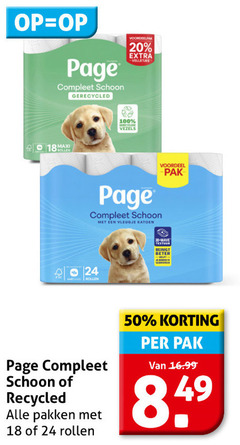  page toiletpapier 18 20 24 50 100 schoon gerecycled vezels vleugje katoen voordeel wave reinigt beter rollen recycled pakken pak 