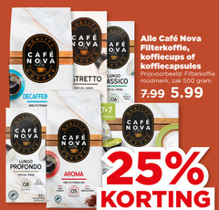  cafe nova dolce gusto capsules koffie koffiecups 7 25 100 500 quality mcafee stretto grind lungo profondo aroma dark roast 20x aluminium arabica snelfiltermaling sterkte medium 06 zacht rond filterkoffie koffiecapsules roodmerk zak 5.99 