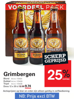  grimbergen speciaalbieren 12 25 30 1128 voordeel pack blond dubbel tripel rond scherp geprijsd doos bier cider zelfbediening 