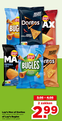  2 10 lay bug crunch iconic taste doritos sweet chilli pepper flavour nutri score paprika artificial without noa bugles nacho cheese zakken snack 
