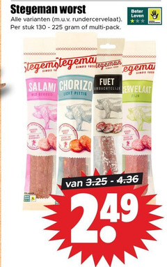  225 stegeman worst stuk multi pack salami chorizo wild gekruid licht pittig beter leven ambachtelijk cervelaat fijn 