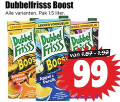  dubbelfrisss fruitdrank 99 boost pak liter dubbel frisss ananas mango appel perzik verfrissend vleugje 