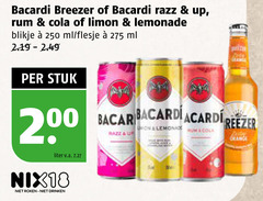  bacardi mixdrank 200 250 breezer razz up rum cola limon lemonade blikje ml flesje leder stuk liter v.a. orange nix18 roken drinken 