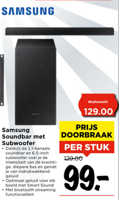  samsung soundbar subwoofer 2.1 kanaals 6 5 intensiteit ge geluid optimaal beeld smart sound bluetooth streaming doorbraak stuk 