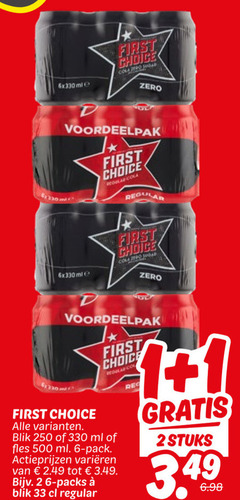  first choice cola 1 2 6 33 250 330 500 zero regular cole ml blik fles pack varieeren stuks 