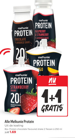  1 2 20 250 melkunie protein raspberry chocolate flavoured shake art strawberry yoghurt pack artificial flavours 6 koeling fa go flessen ml 