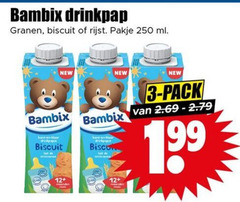  bambix babyvoeding 3 250 drinkpap granen biscuit rijst pakje ml new pack kant lait 12 