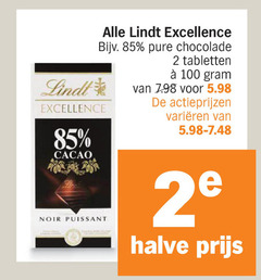  lindt chocolade 2 100 excellence cacao noir tabletten varieeren halve 