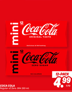  coca-cola cola 12 150 coca original taste refreshing zero sugar regular blik ml calories pack 