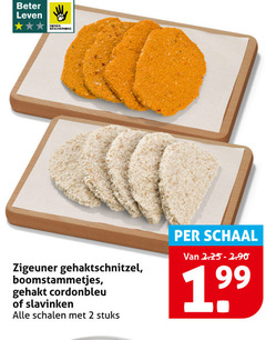  2 beter leven dieren bescherming zigeuner gehaktschnitzel boomstammetjes gehakt cordonbleu slavinken schalen stuks schaal 