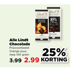  lindt chocolade 25 100 excellence orange intense noir cacao dark puur reep 3.99 