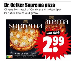 diepvriespizza dr. oetker pizza formaggi calabrese tipo stuk mozzarella cheddar bianco provolone ricotta blu 2 99 